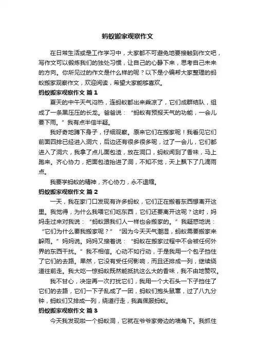 蚂蚁搬家观察作文（通用29篇）