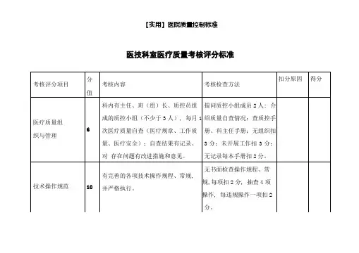 医技科室医疗质量考核评分标准