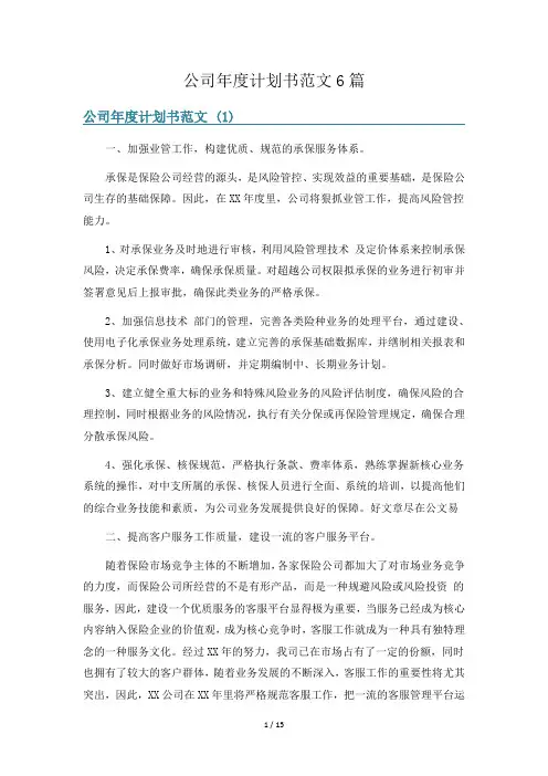 公司年度计划书范文6篇