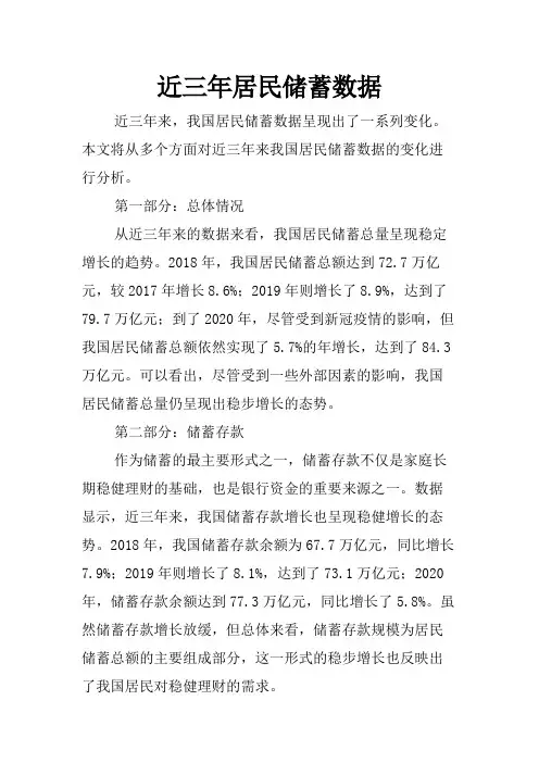 近三年居民储蓄数据
