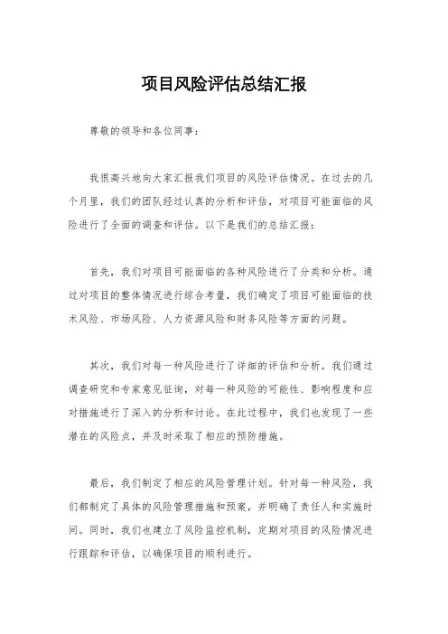 项目风险评估总结汇报