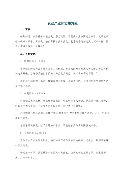 农业产业化实施方案