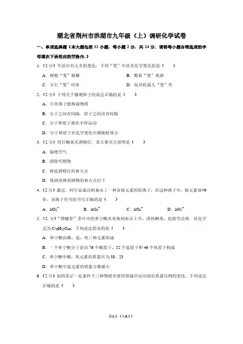 湖北省荆州市洪湖市九年级(上)调研化学试卷