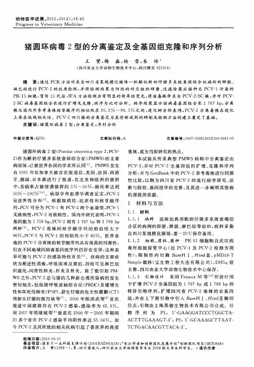 猪圆环病毒2型的分离鉴定及全基因组克隆和序列分析