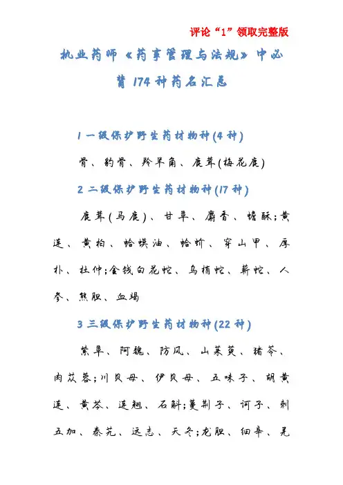 执业药师《药事管理与法规》中必背174种药名汇总