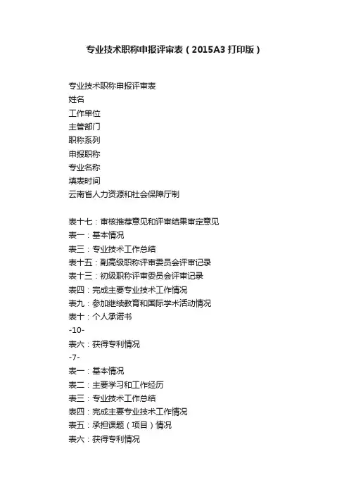 专业技术职称申报评审表（2015A3打印版）