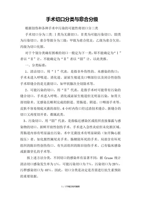 外科手术切口分类与愈合分级