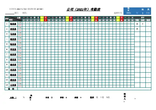 2021最新版智能公司考勤表