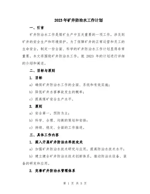 2023年矿井防治水工作计划