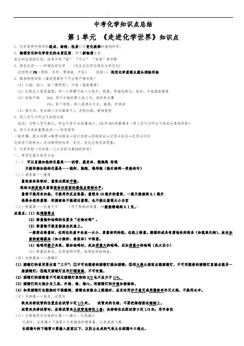 中考化学知识点汇总(人教版)