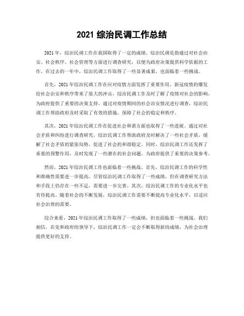 2021综治民调工作总结