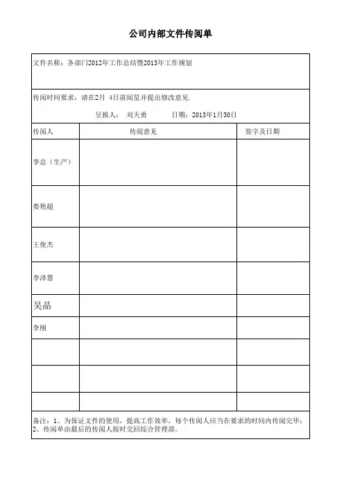 公司内部文件传阅单