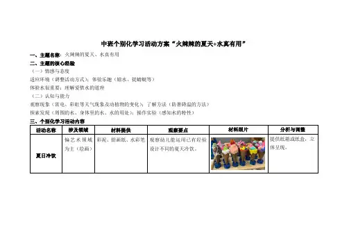 中班个别化学习活动方案“火辣辣的夏天+水真有用”