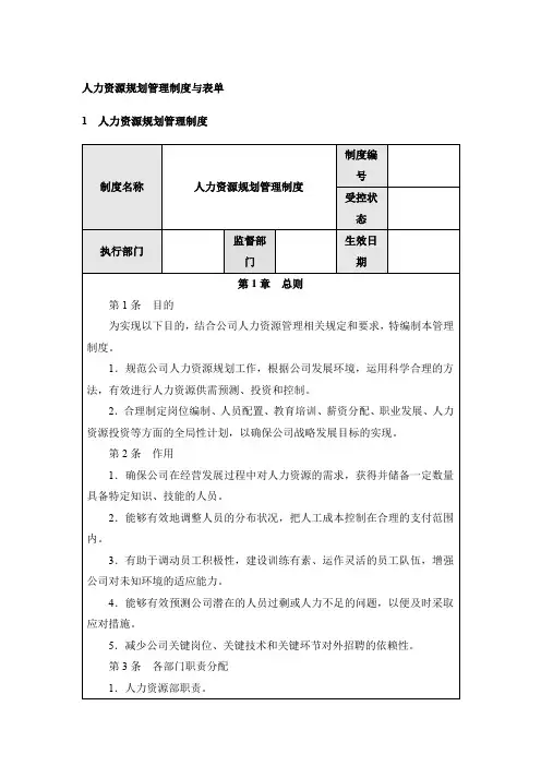 人力资源规划管理制度与管表单