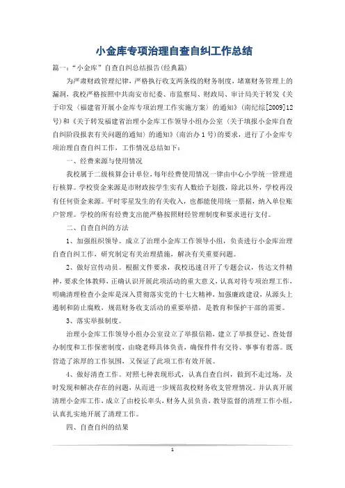 小金库专项治理自查自纠工作总结