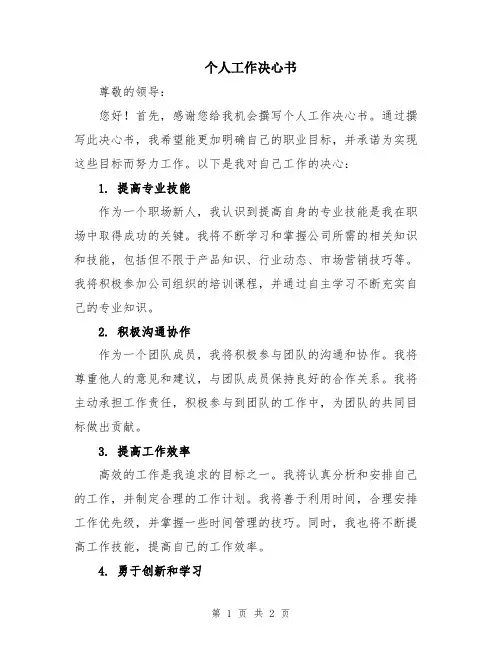 个人工作决心书