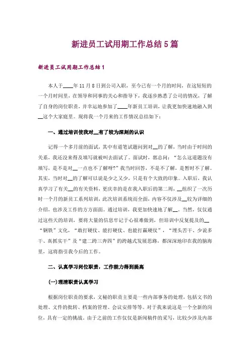 新进员工试用期工作总结5篇
