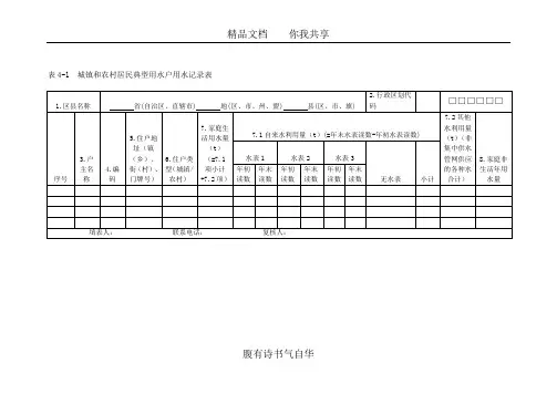 居民生活用水量记录表