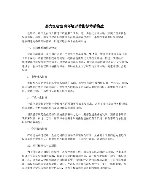 黑龙江省营商环境评估指标体系构建