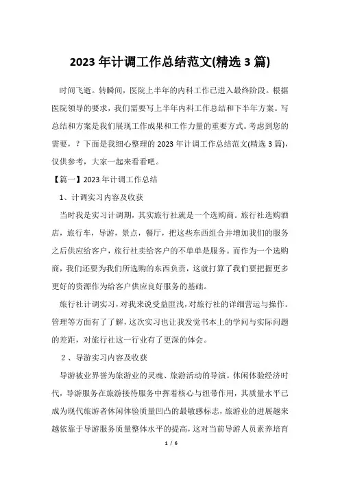 2023年计调工作总结范文(精选3篇)