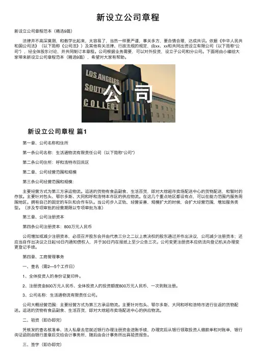 新设立公司章程