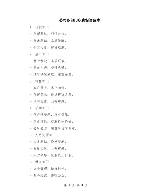 公司各部门职责标语范本