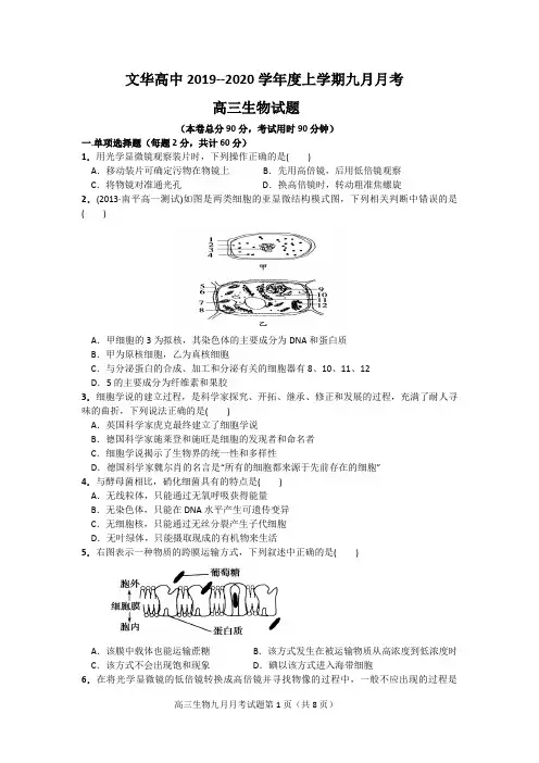 高三9月月考生物试卷 (含答案)