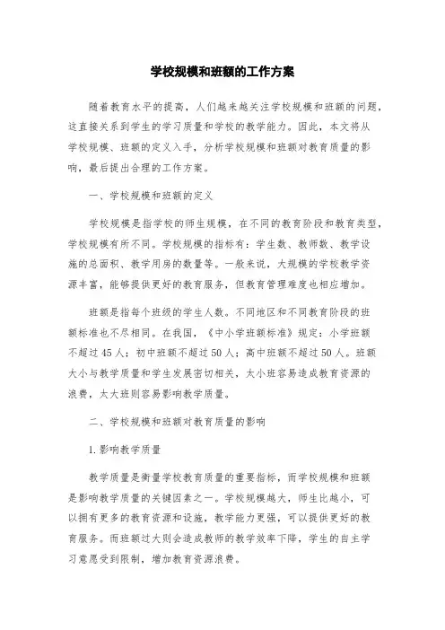 学校规模和班额的工作方案