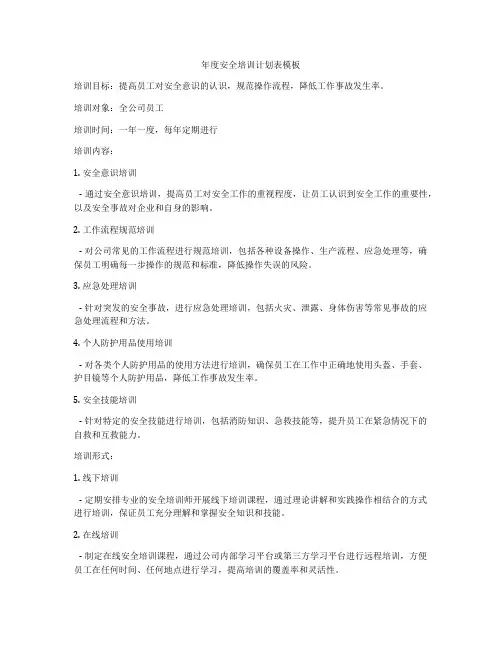 年度安全培训计划表模板