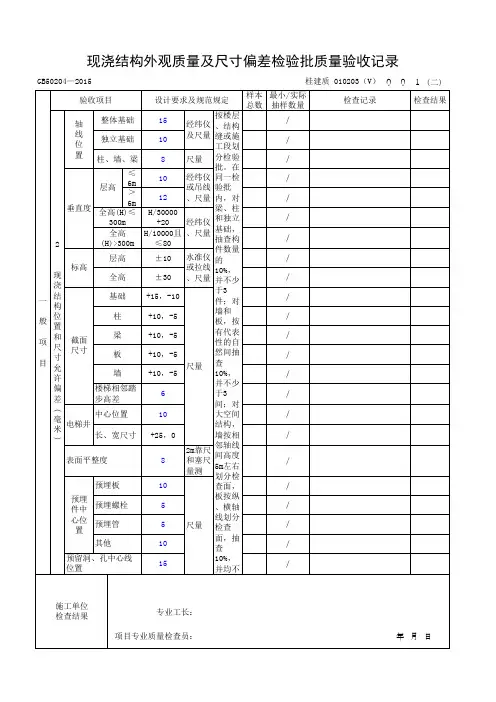【钢筋混凝土扩展基础】现浇结构外观质量及尺寸偏差检验批质量验收记录