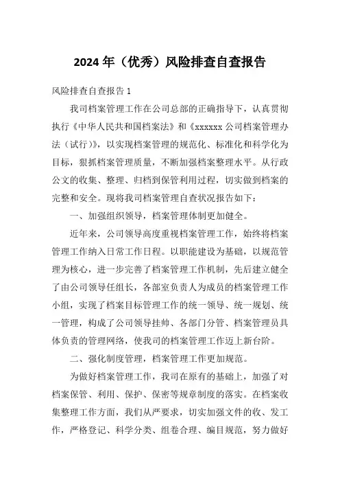 2024年(优秀)风险排查自查报告