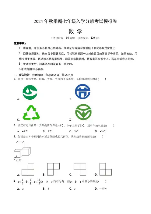 新七年级入学分班考试模拟卷(含解析)