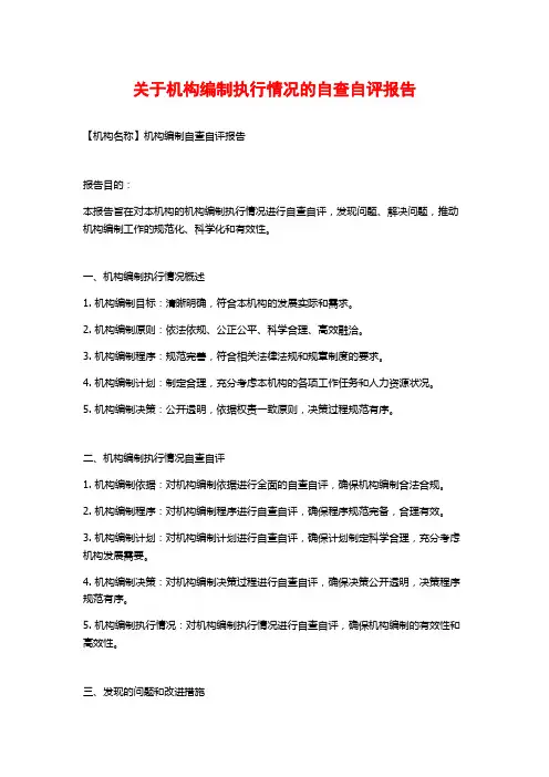 关于机构编制执行情况的自查自评报告