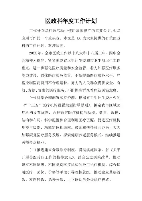 医政科年度工作计划
