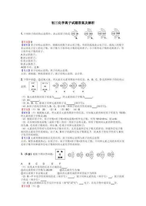 初三化学离子试题答案及解析

