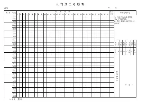 员工考勤表范本 