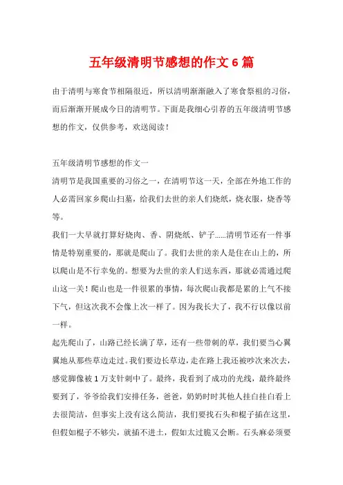 五年级清明节感想的作文6篇