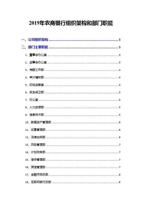 2019年农商银行组织架构和部门职能