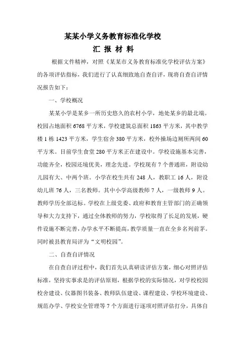 某某小学义务教育标准化学校汇报材料