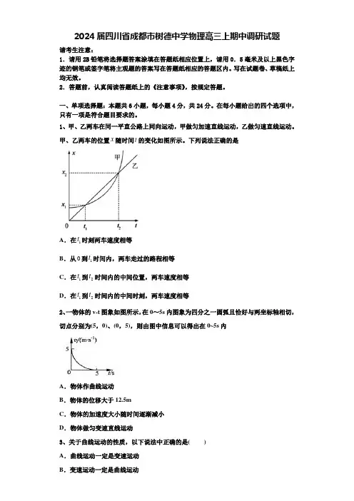 2024届四川省成都市树德中学物理高三上期中调研试题含解析