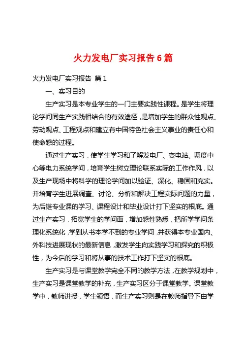 火力发电厂实习报告6篇