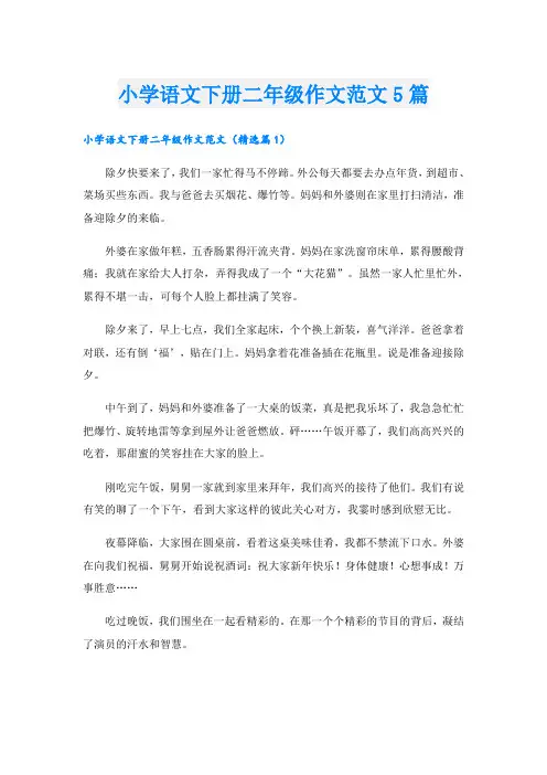 小学语文下册二年级作文范文5篇
