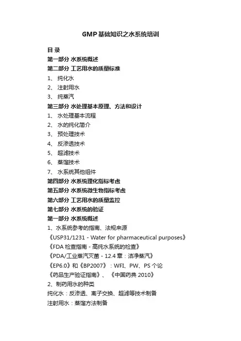 GMP基础知识之水系统培训