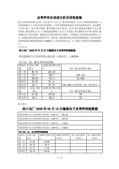 皮带秤存在误差原因附分析报告