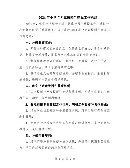 2024年小学“无毒校园”建设工作总结