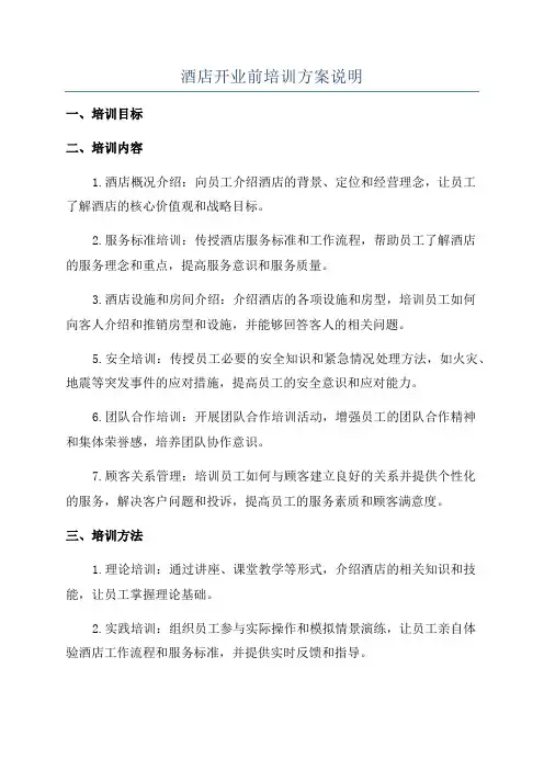 酒店开业前培训方案说明