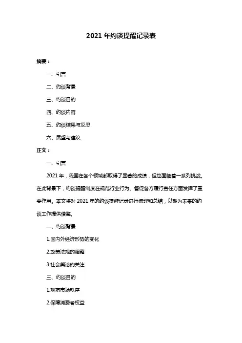 2021年约谈提醒记录表