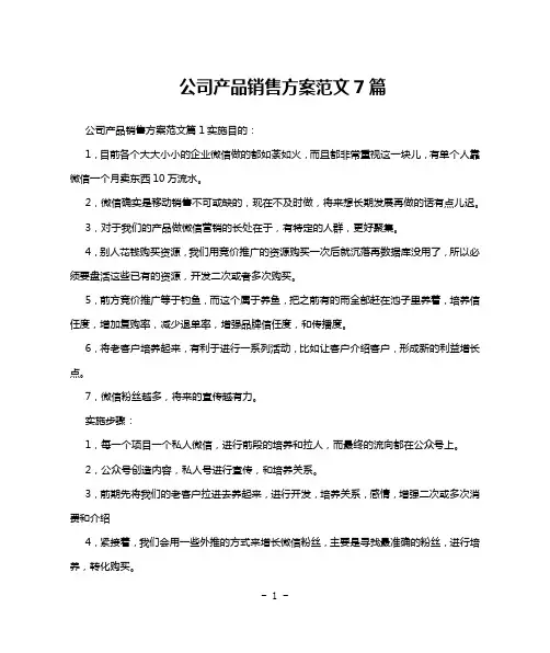 公司产品销售方案范文7篇