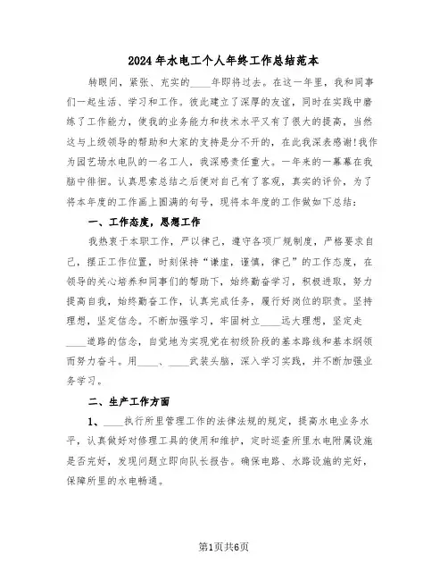 2024年水电工个人年终工作总结范本（3篇）