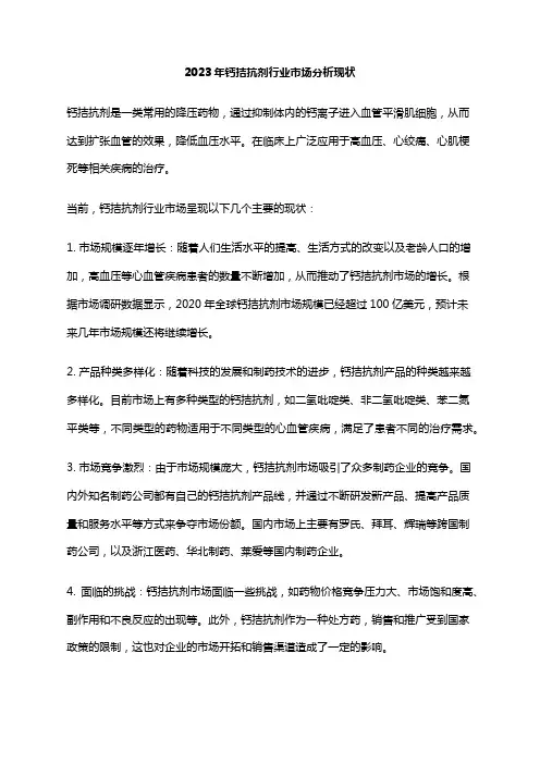 2023年钙拮抗剂行业市场分析现状
